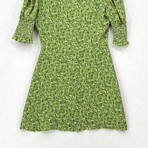 REFORMATION Alison Puff Sleeve Mini Dress Womens 8 Green Floral Button Front - Picture 7 of 15